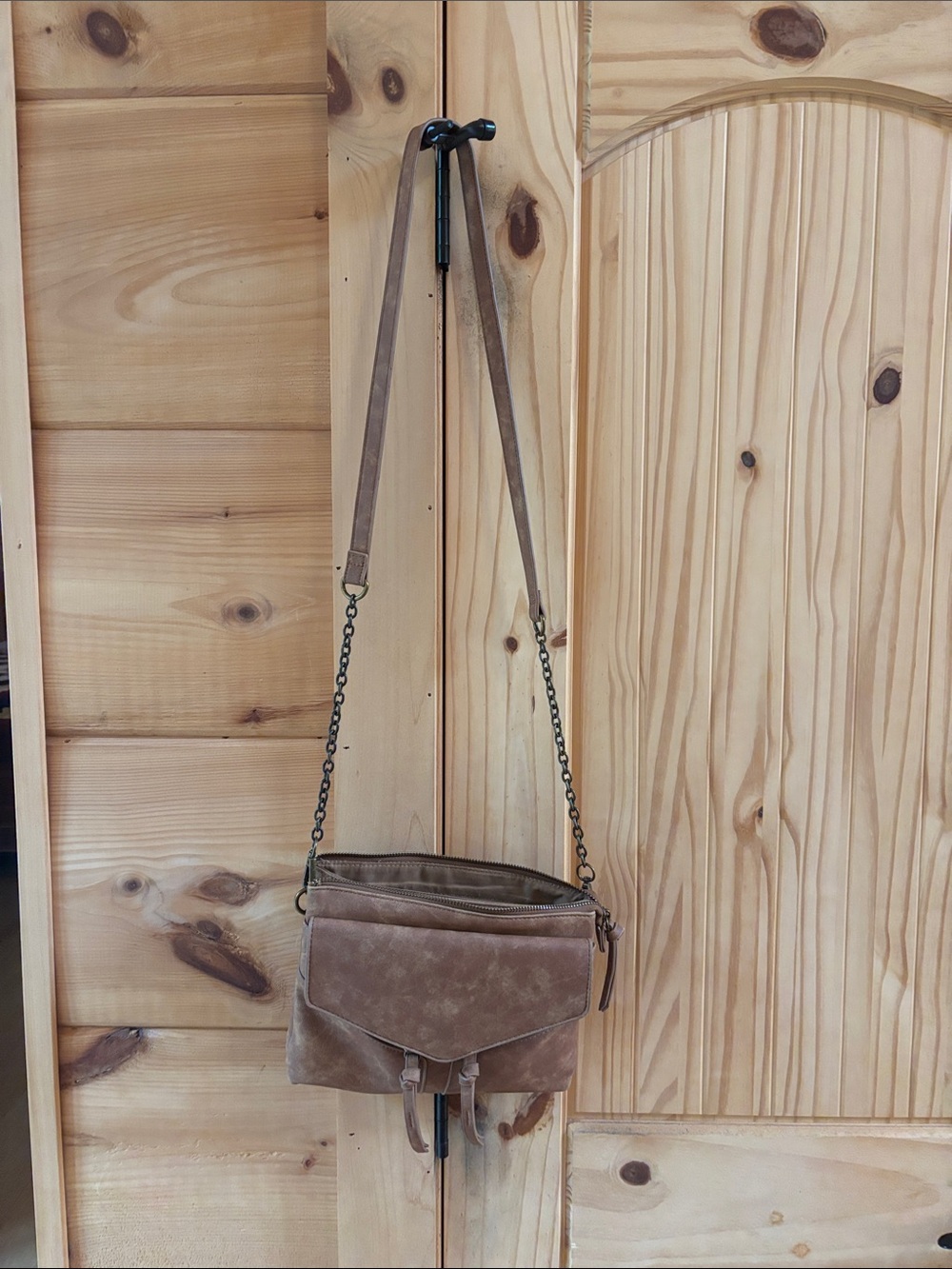 Altar'd State Taupe vegan leather Crossbody with Chain and Leather Strap